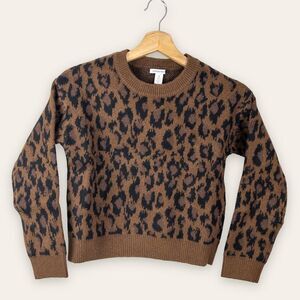 Nordstrom Girls Size Small Brown Dachsund Leopard Spots Crewneck Sweater NEW